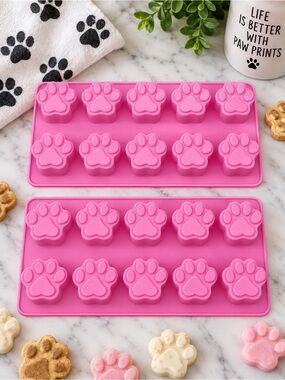 2 Pack Pink Silicone Paw Print Molds Dog Paw Candy Treat Mold